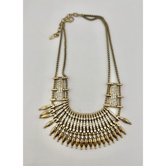 St Thomas Tribal Gold Tone Rhinestone Necklace Egypt Revival - Picture 2 of 7